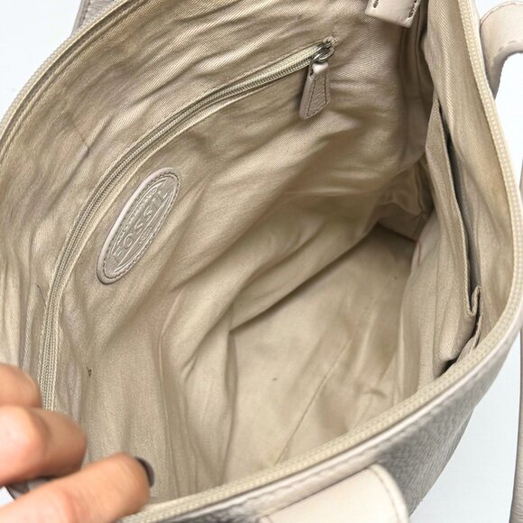 Fossil Cream & Gold Striped Leather Shoulder Bag – Large – Good Condition - Picture 6 of 9